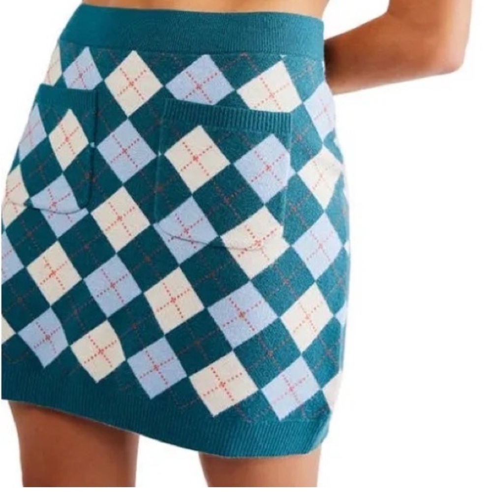 Free People Argyle Viola Sweater Skirt in Marine Combo